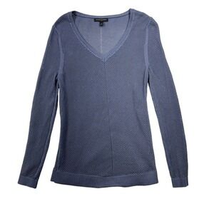 Banana Republic Small Blue Gray Crochet Knit V Neck Long Sleeve Sweater Top